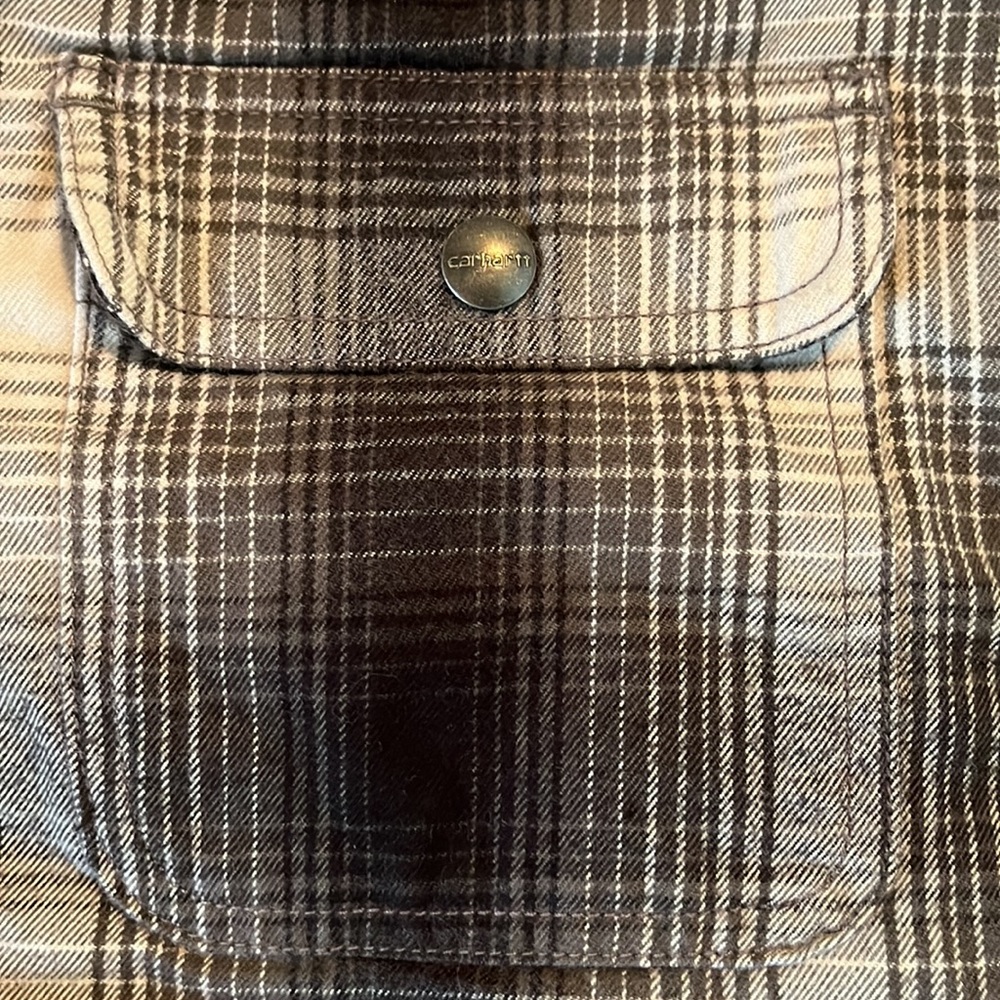 CARHARTT Size Medium 8/10 Plaid SnapFront Flannel Nubby Fleece Line Cotton CHORE - Picture 14 of 16
